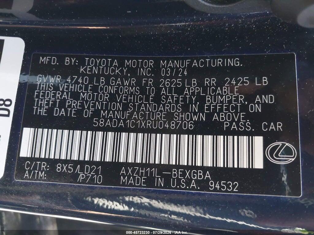 58ADA1C1XRU048706 2024 LEXUS ES 300H photo no. 9