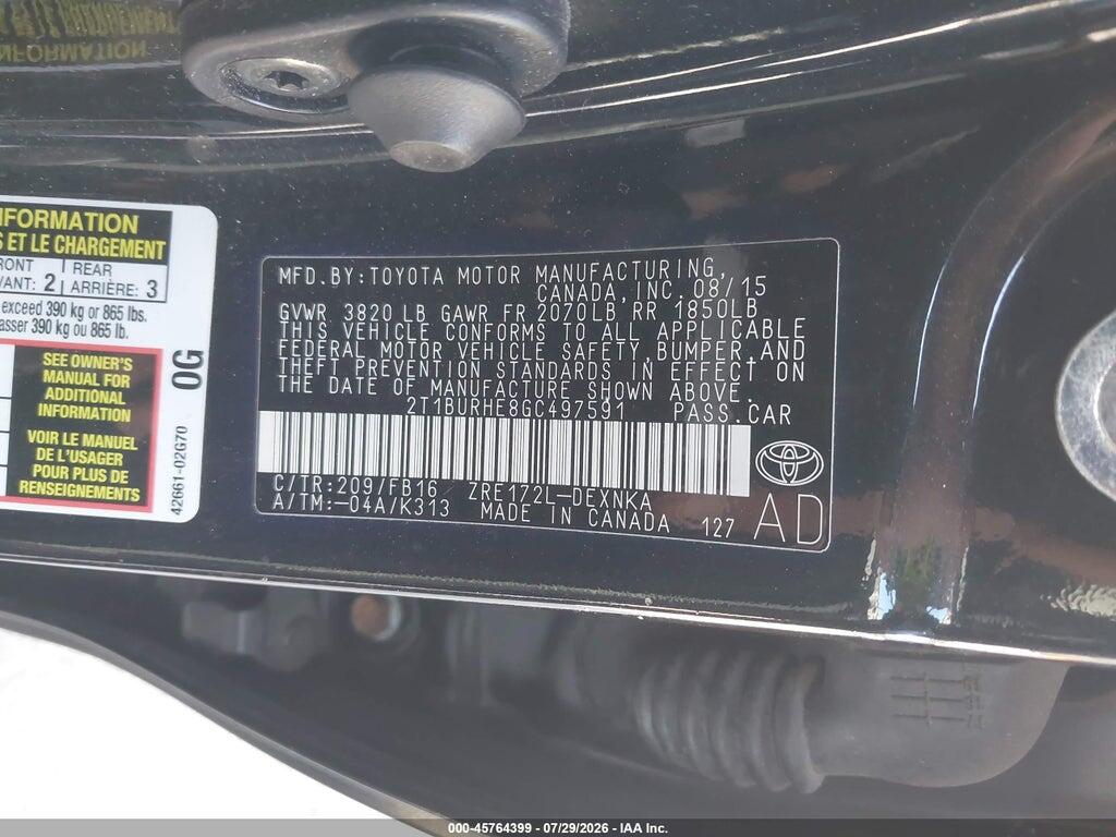 2T1BURHE8GC497591 2016 TOYOTA COROLLA photo no. 9