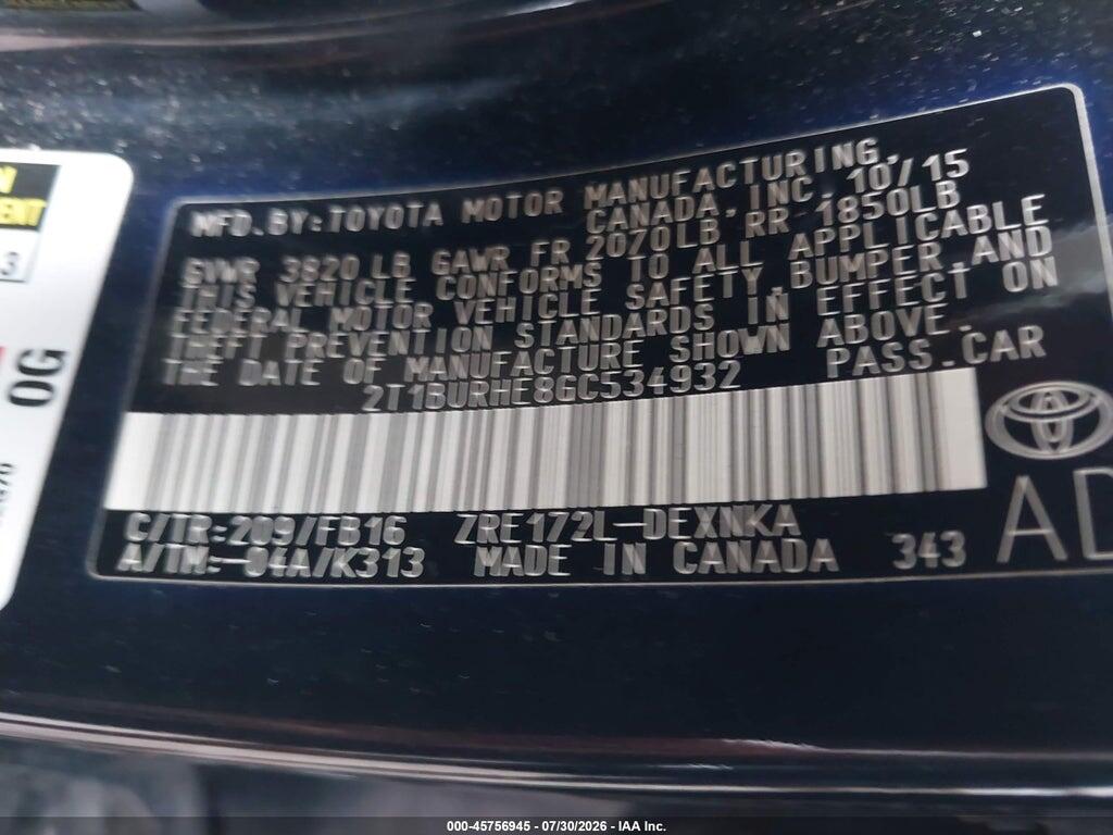 2T1BURHE8GC534932 2016 TOYOTA COROLLA photo no. 9