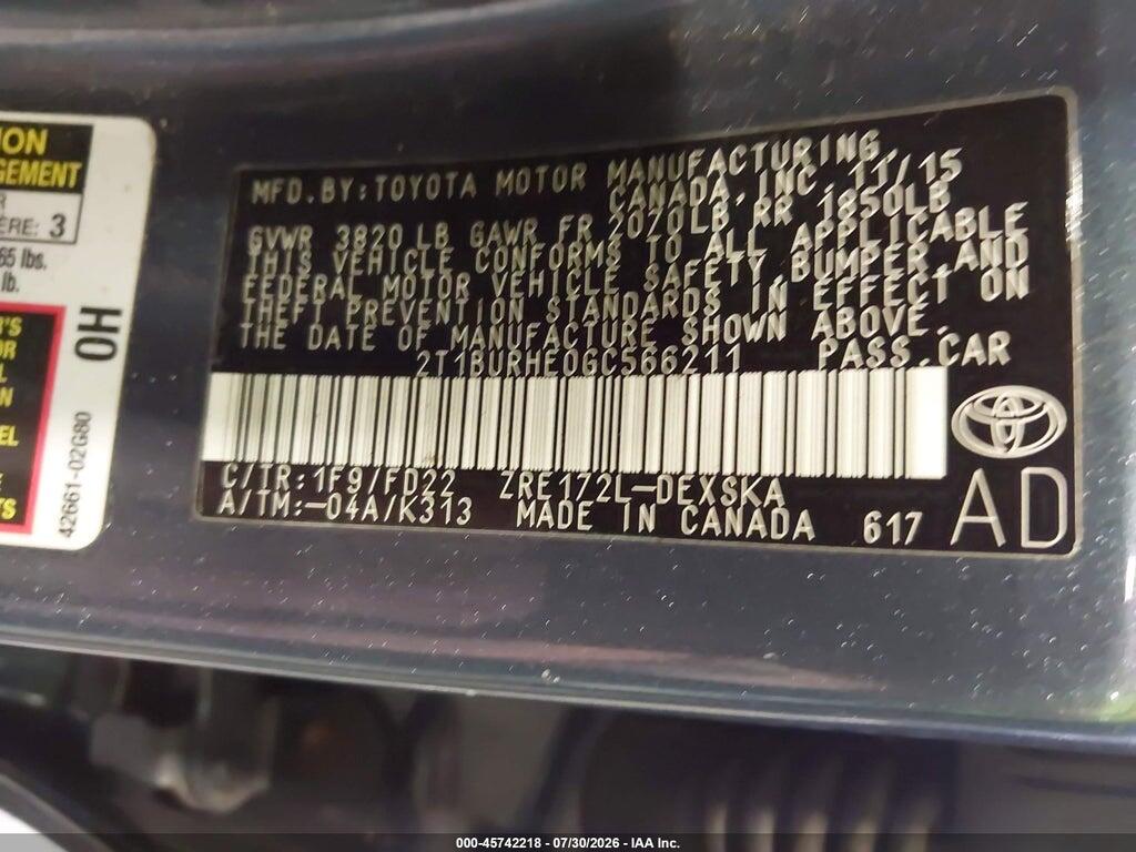 2T1BURHE0GC566211 2016 TOYOTA COROLLA photo no. 9