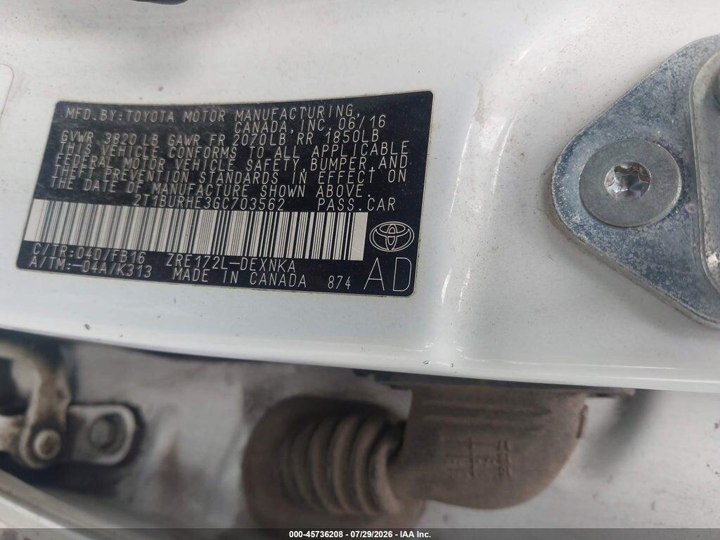 2T1BURHE3GC703562 2016 TOYOTA COROLLA photo no. 9
