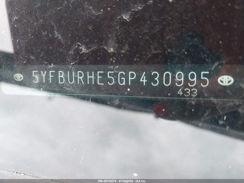 5YFBURHE5GP430995 2016 TOYOTA COROLLA photo no. 9