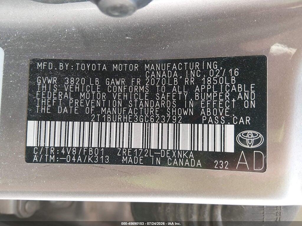 2T1BURHE3GC623792 2016 TOYOTA COROLLA photo no. 9