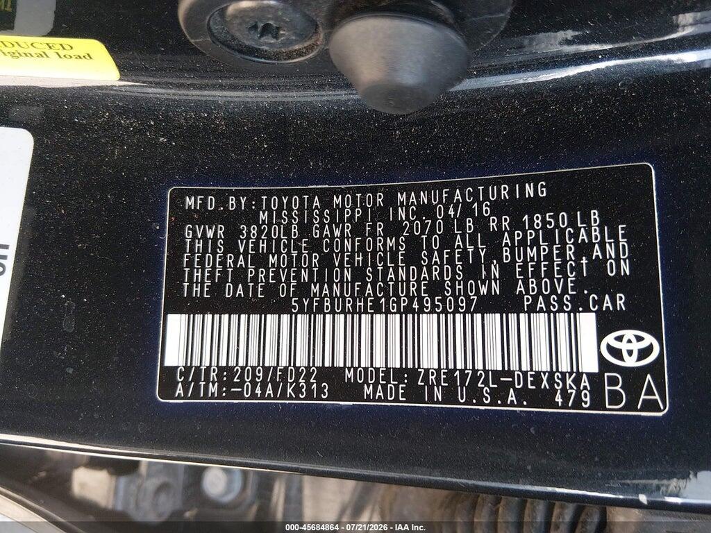 5YFBURHE1GP495097 2016 TOYOTA COROLLA photo no. 9