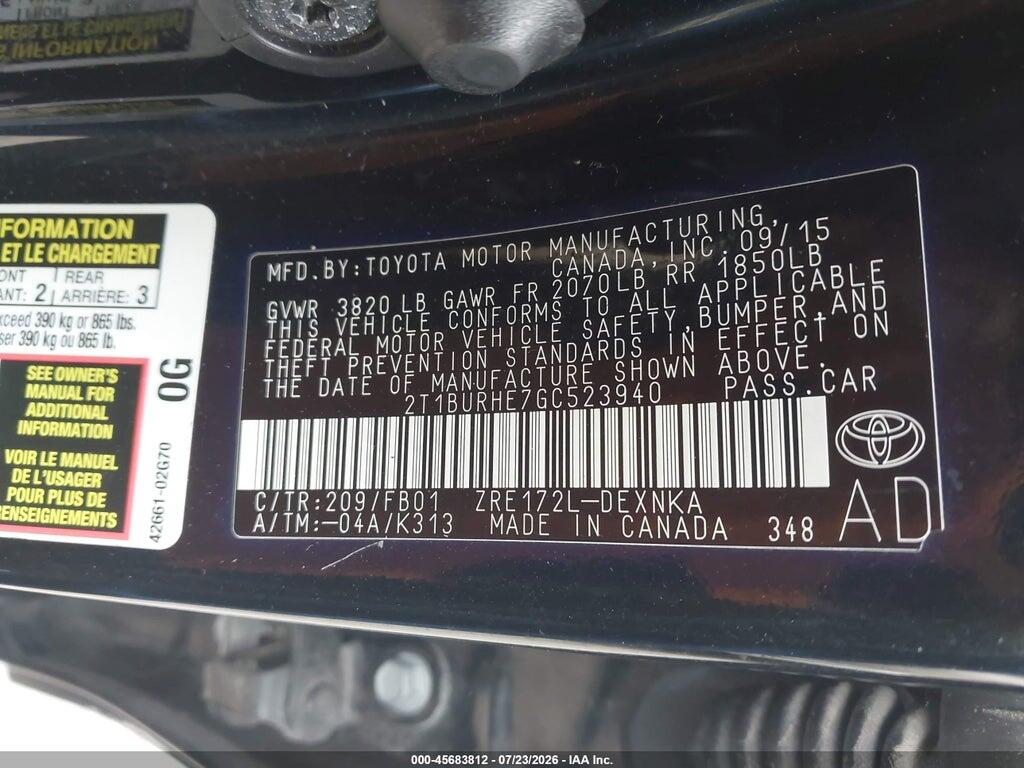 2T1BURHE7GC523940 2016 TOYOTA COROLLA photo no. 9