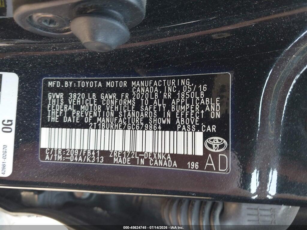2T1BURHE7GC679864 2016 TOYOTA COROLLA photo no. 9