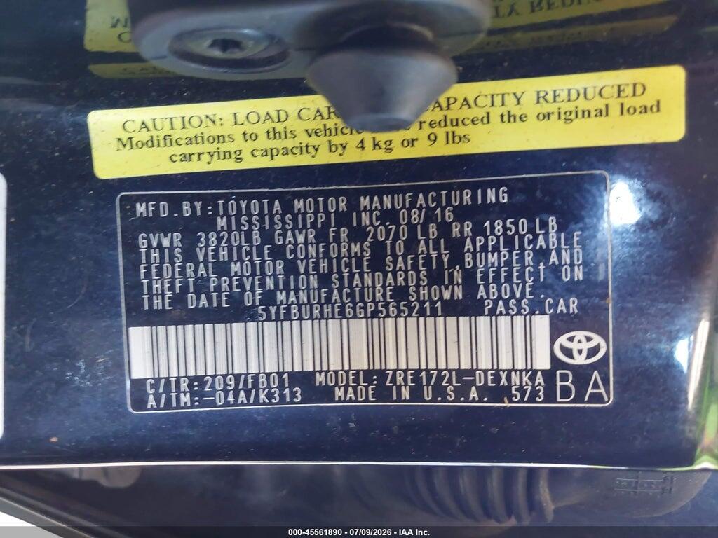 5YFBURHE6GP565211 2016 TOYOTA COROLLA photo no. 9
