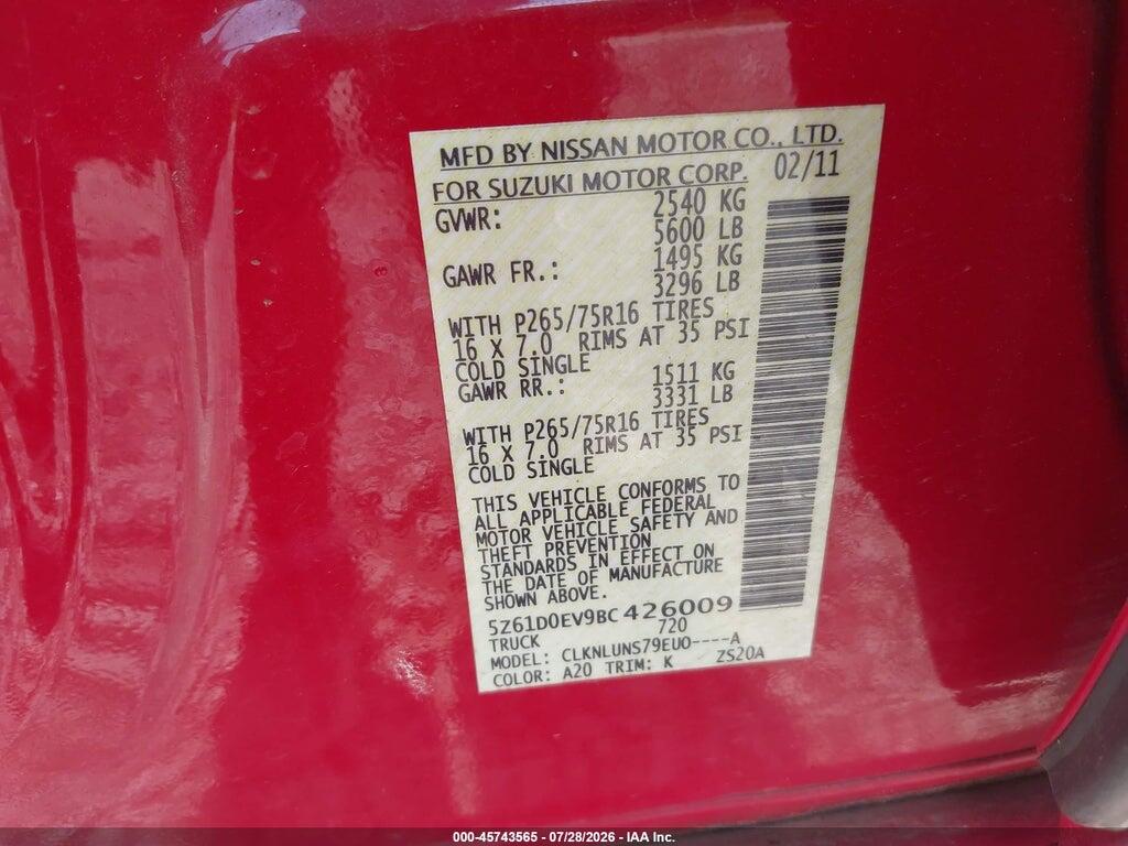 5Z61D0EV9BC426009 2011 SUZUKI EQUATOR photo no. 9