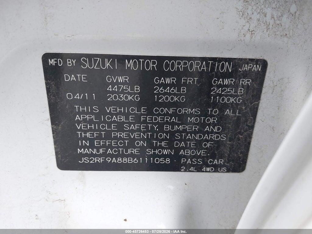 JS2RF9A88B6111058 2011 SUZUKI KIZASHI photo no. 9