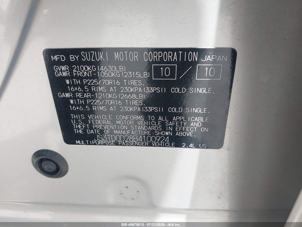 JS3TD0D28B4100924 2011 SUZUKI GRAND VITARA photo no. 9