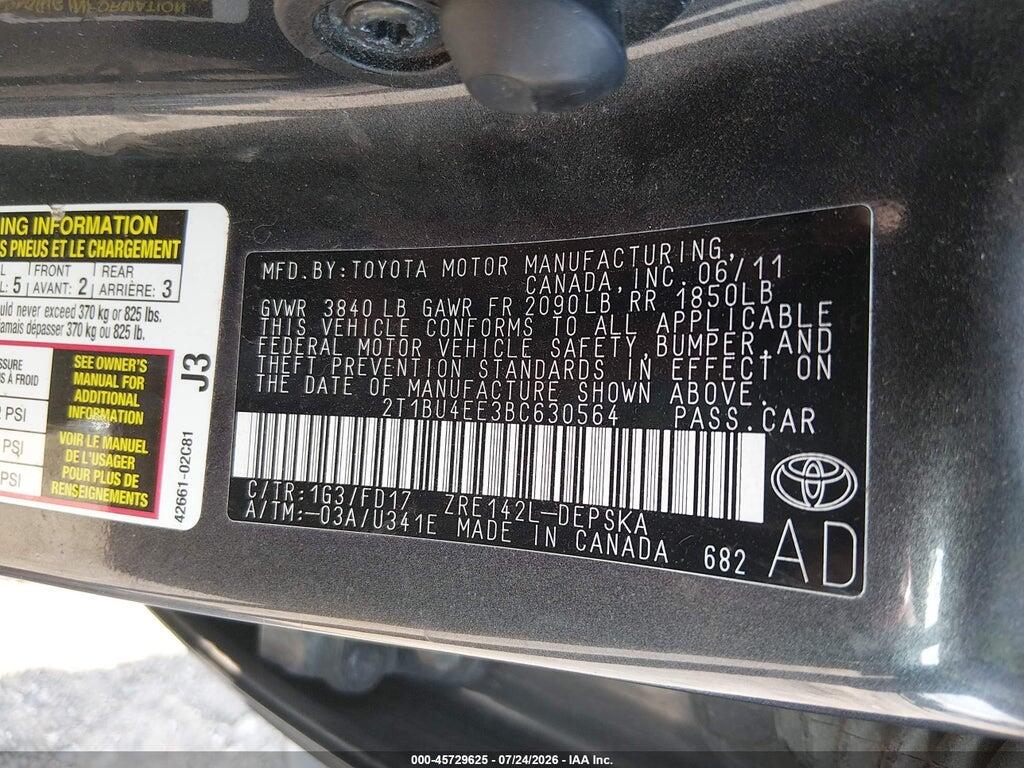2T1BU4EE3BC630564 2011 TOYOTA COROLLA photo no. 9