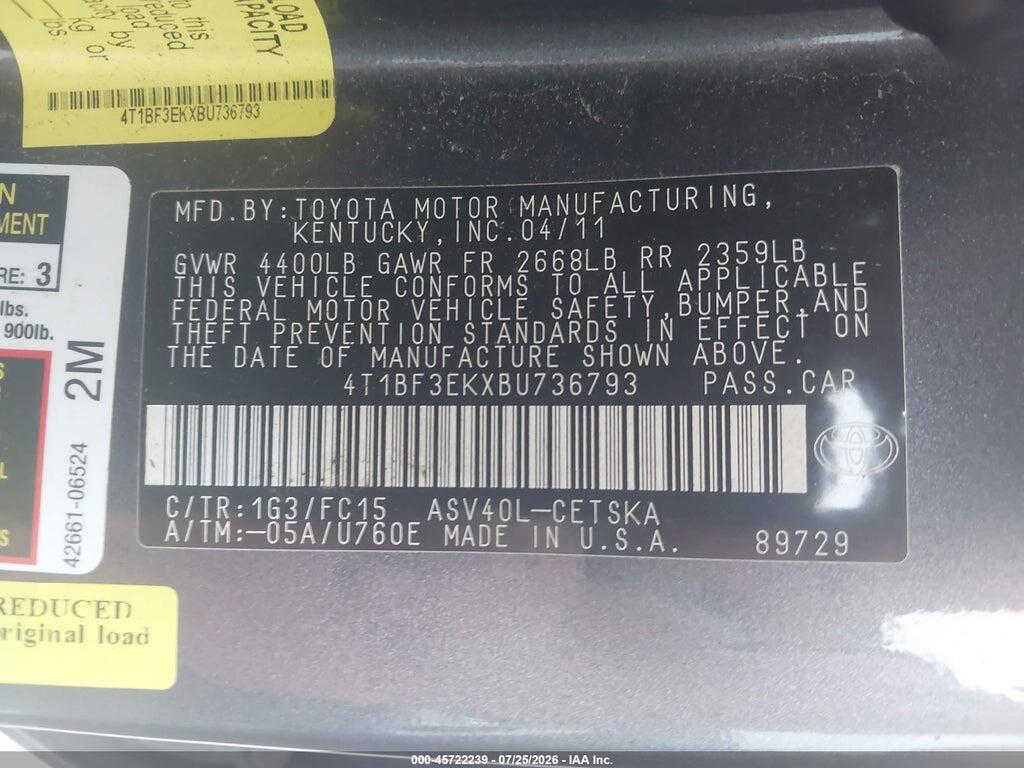 4T1BF3EKXBU736793 2011 TOYOTA CAMRY photo no. 9