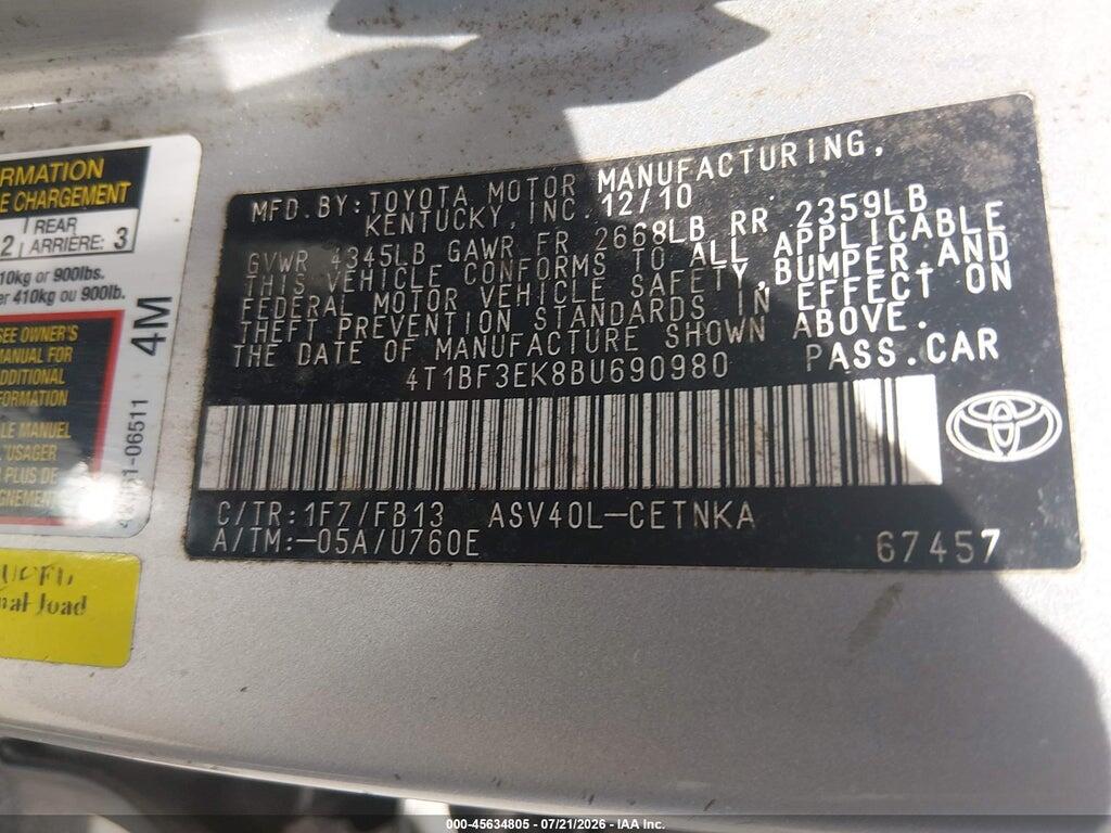 4T1BF3EK8BU690980 2011 TOYOTA CAMRY photo no. 9