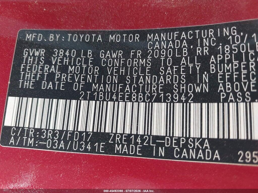 2T1BU4EE8BC713942 2011 TOYOTA COROLLA photo no. 9