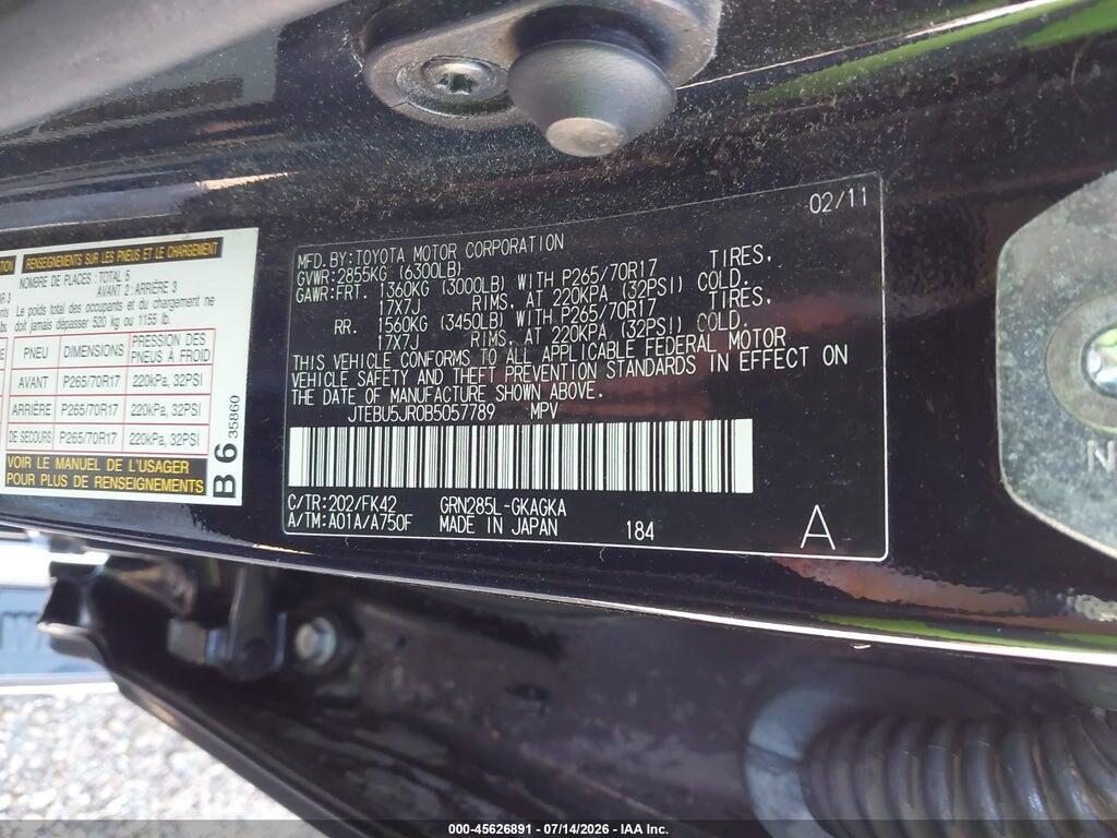 JTEBU5JR0B5057789 2011 TOYOTA 4RUNNER photo no. 9
