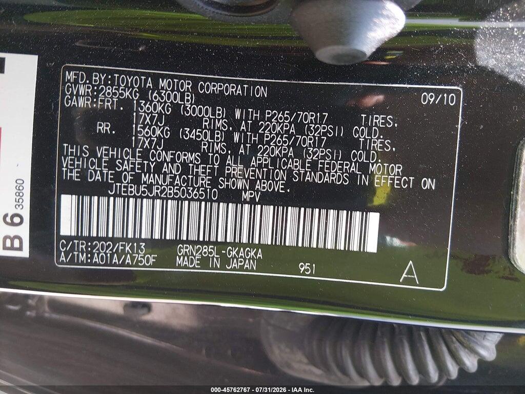 JTEBU5JR2B5036510 2011 TOYOTA 4RUNNER photo no. 9