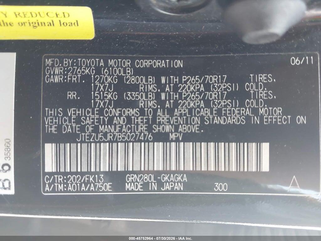 JTEZU5JR7B5027476 2011 TOYOTA 4RUNNER photo no. 9