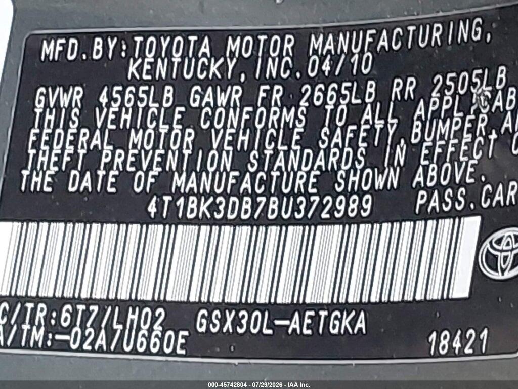 4T1BK3DB7BU372989 2011 TOYOTA AVALON photo no. 9