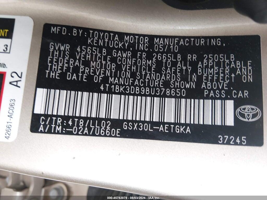 4T1BK3DB9BU378650 2011 TOYOTA AVALON photo no. 9