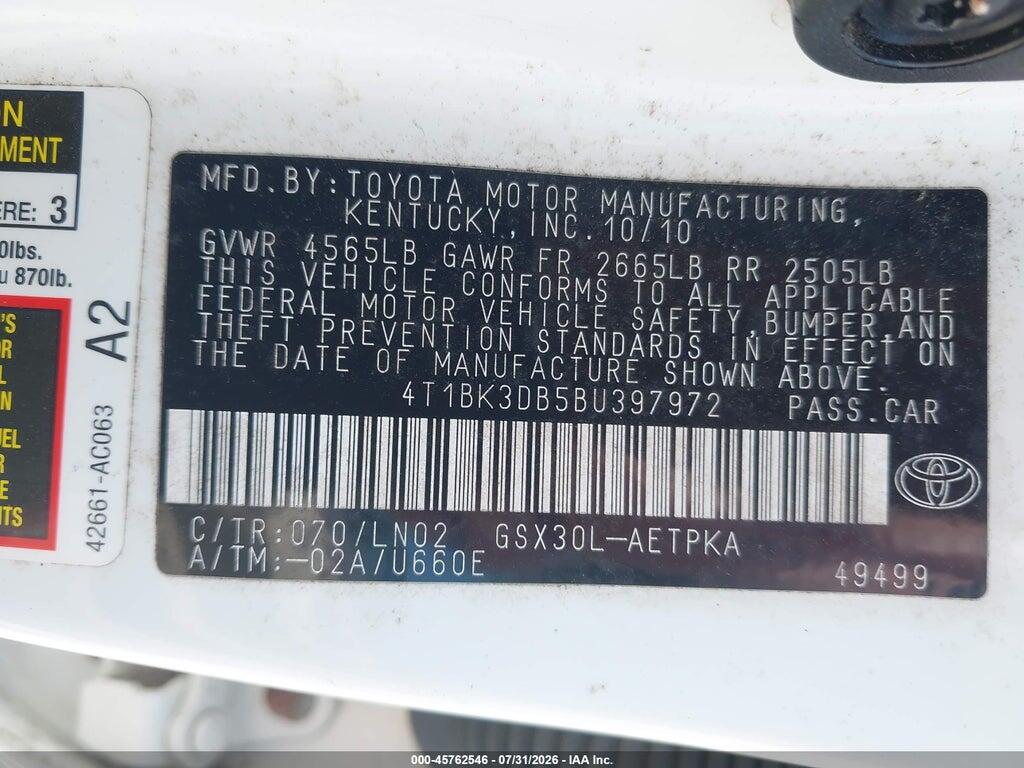 4T1BK3DB5BU397972 2011 TOYOTA AVALON photo no. 9