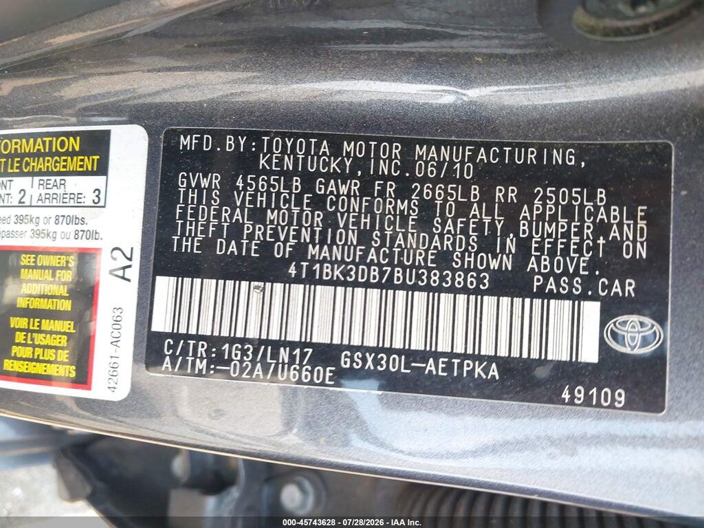 4T1BK3DB7BU383863 2011 TOYOTA AVALON photo no. 9