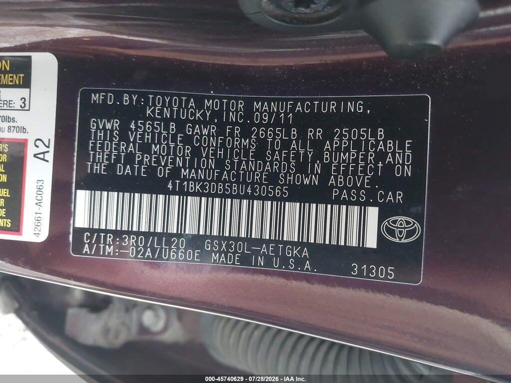4T1BK3DB5BU430565 2011 TOYOTA AVALON photo no. 9