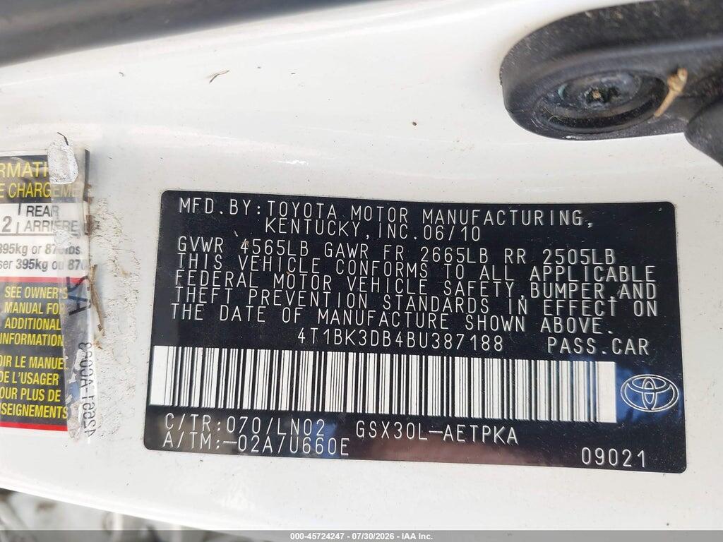 4T1BK3DB4BU387188 2011 TOYOTA AVALON photo no. 9