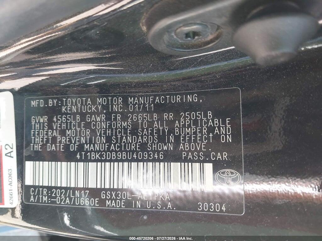 4T1BK3DB9BU409346 2011 TOYOTA AVALON photo no. 9