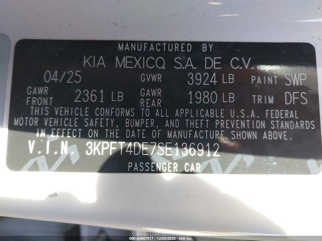 3KPFT4DE7SE136912 2025 KIA K4 photo no. 9