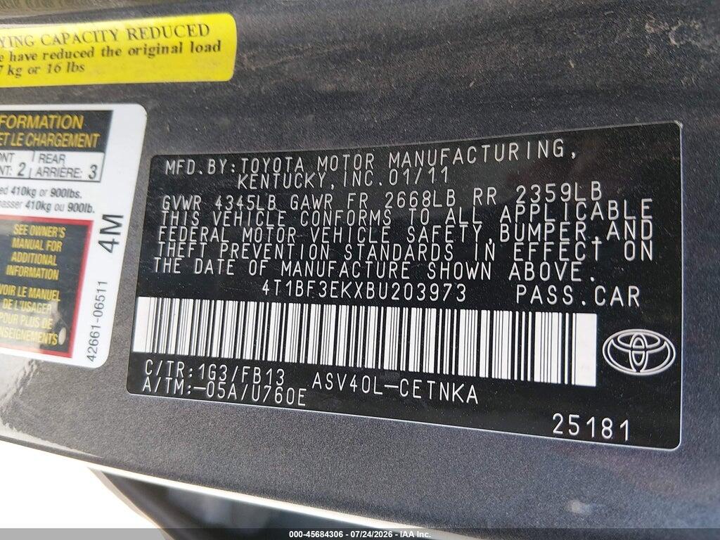 4T1BF3EKXBU203973 2011 TOYOTA CAMRY photo no. 9