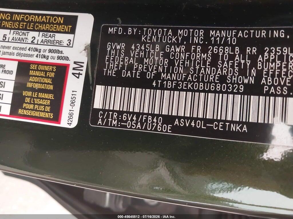 4T1BF3EK0BU680329 2011 TOYOTA CAMRY photo no. 9