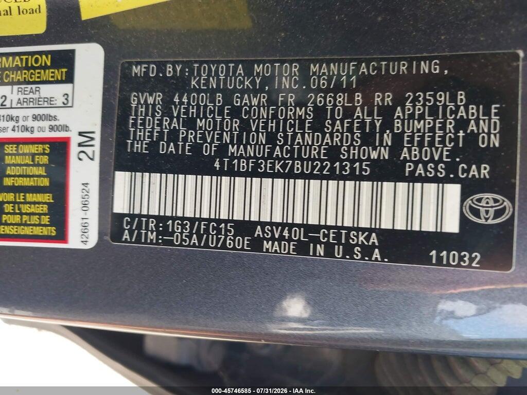 4T1BF3EK7BU221315 2011 TOYOTA CAMRY photo no. 9