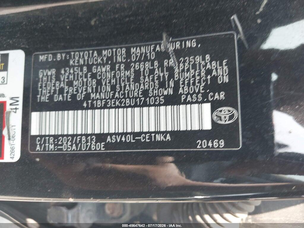 4T1BF3EK2BU171035 2011 TOYOTA CAMRY photo no. 9