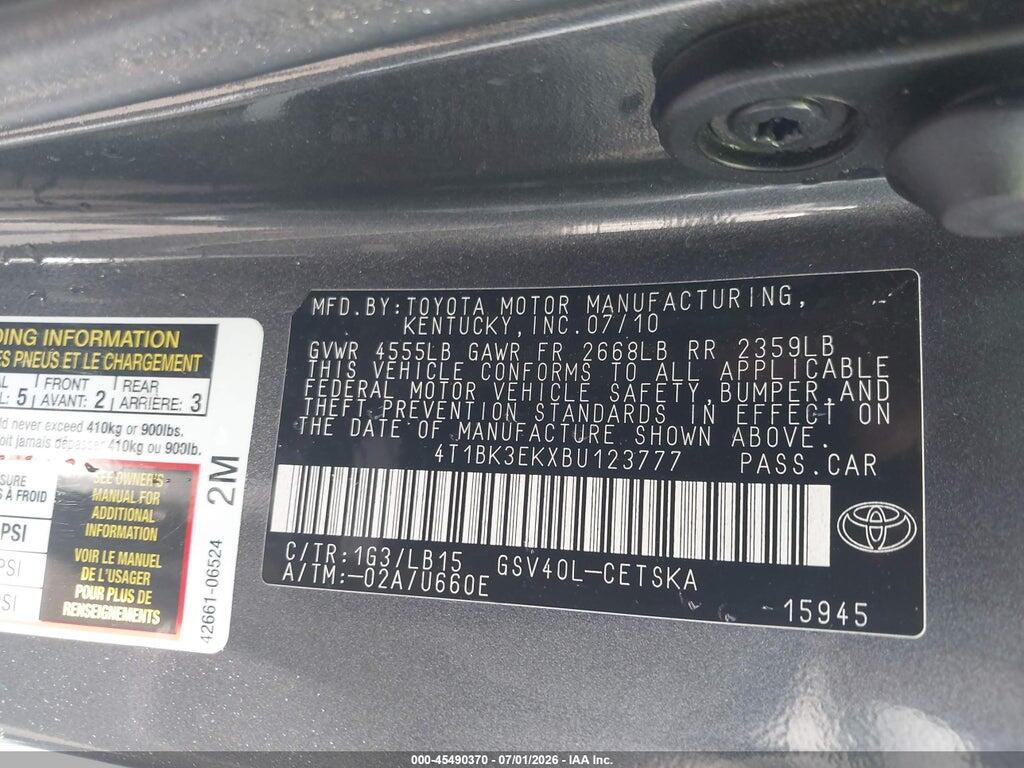4T1BK3EKXBU123777 2011 TOYOTA CAMRY photo no. 9