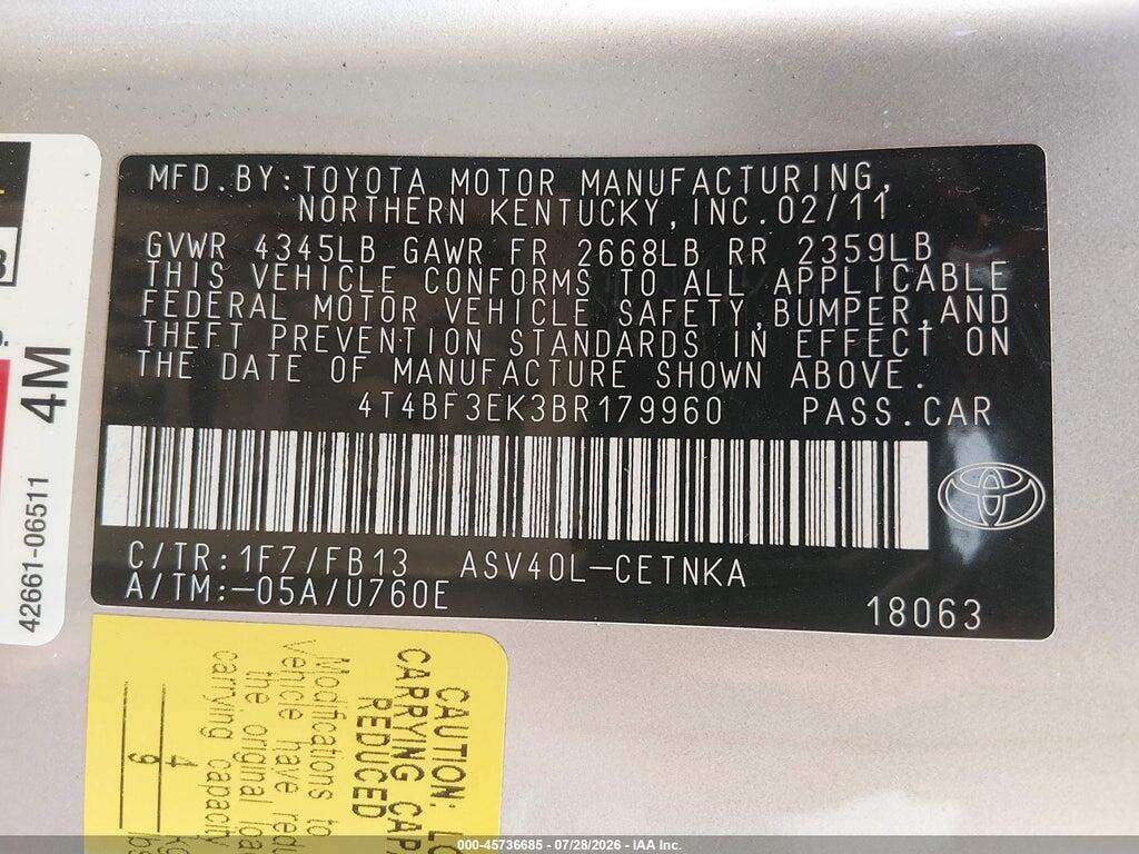 4T4BF3EK3BR179960 2011 TOYOTA CAMRY photo no. 9