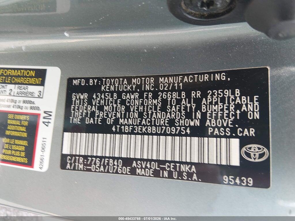 4T1BF3EK8BU709754 2011 TOYOTA CAMRY photo no. 9