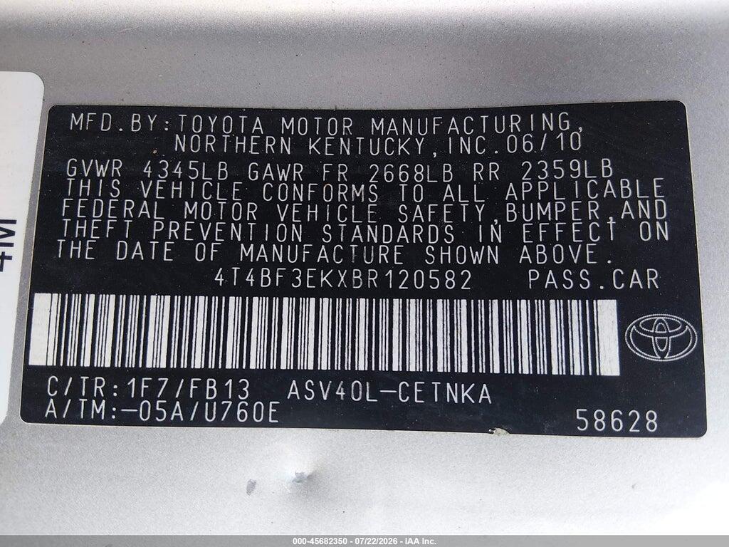 4T4BF3EKXBR120582 2011 TOYOTA CAMRY photo no. 9