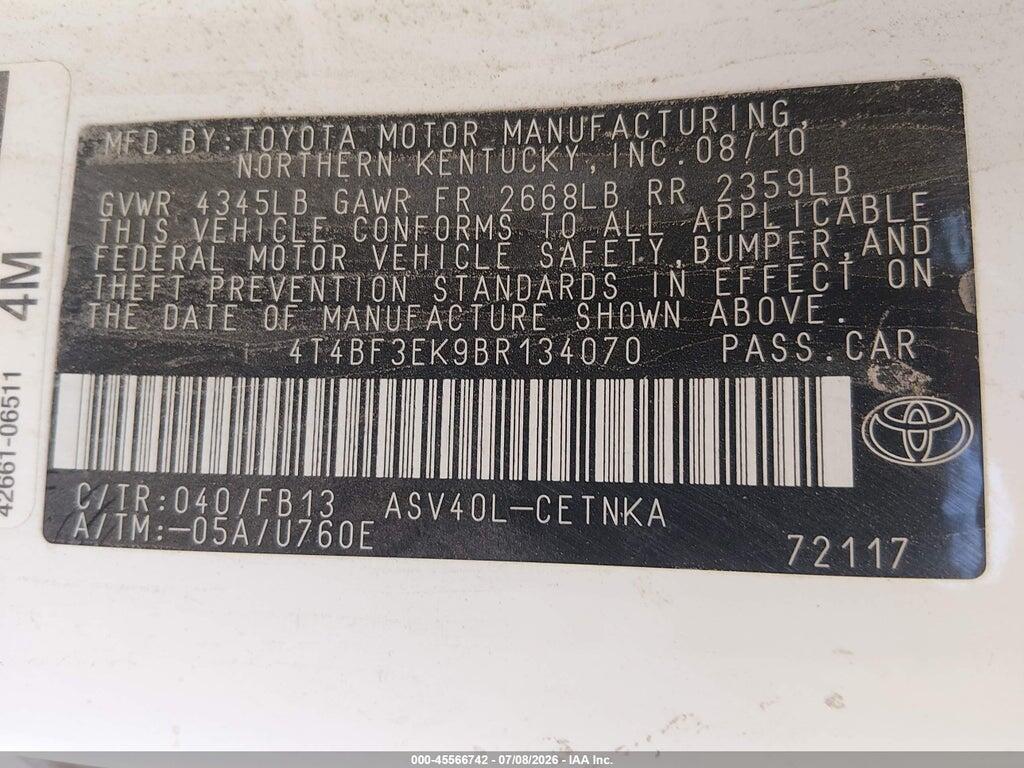 4T4BF3EK9BR134070 2011 TOYOTA CAMRY photo no. 9