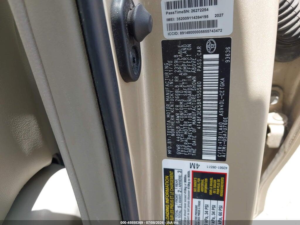 4T4BF3EK5BR155580 2011 TOYOTA CAMRY photo no. 9