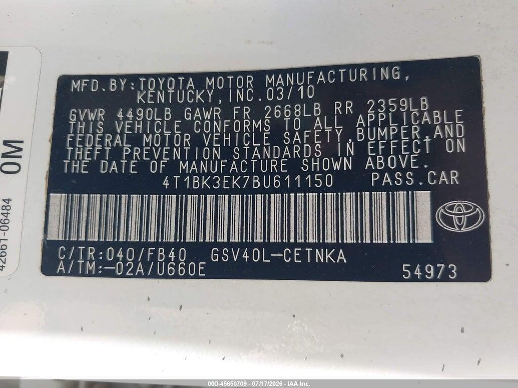 4T1BK3EK7BU611150 2011 TOYOTA CAMRY photo no. 9