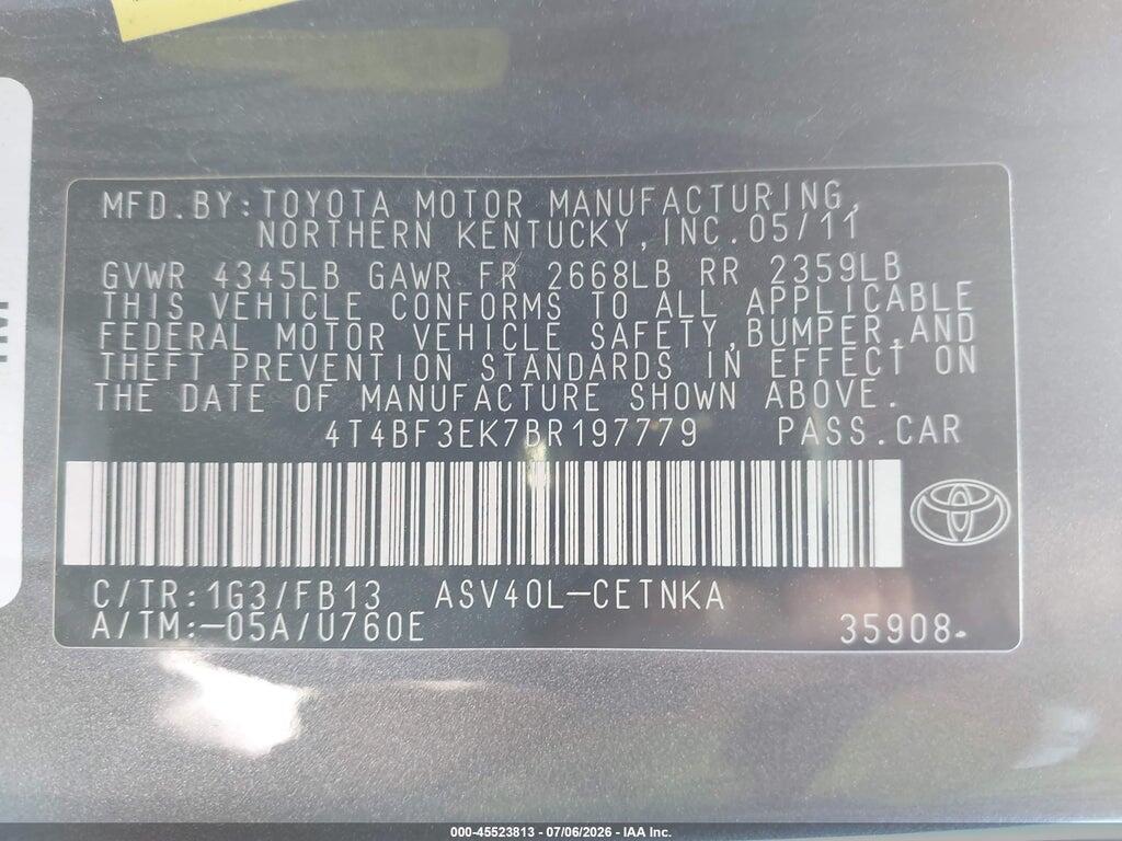 4T4BF3EK7BR197779 2011 TOYOTA CAMRY photo no. 9