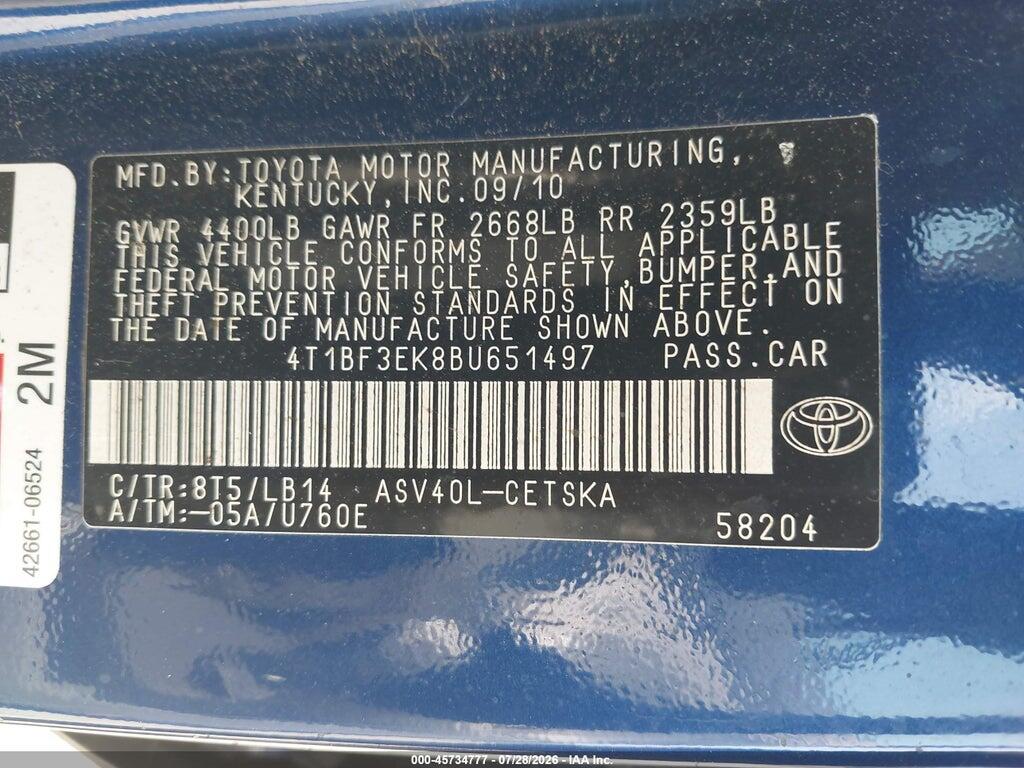 4T1BF3EK8BU651497 2011 TOYOTA CAMRY photo no. 9