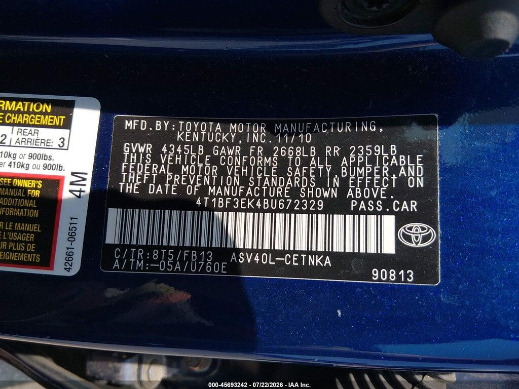 4T1BF3EK4BU672329 2011 TOYOTA CAMRY photo no. 9