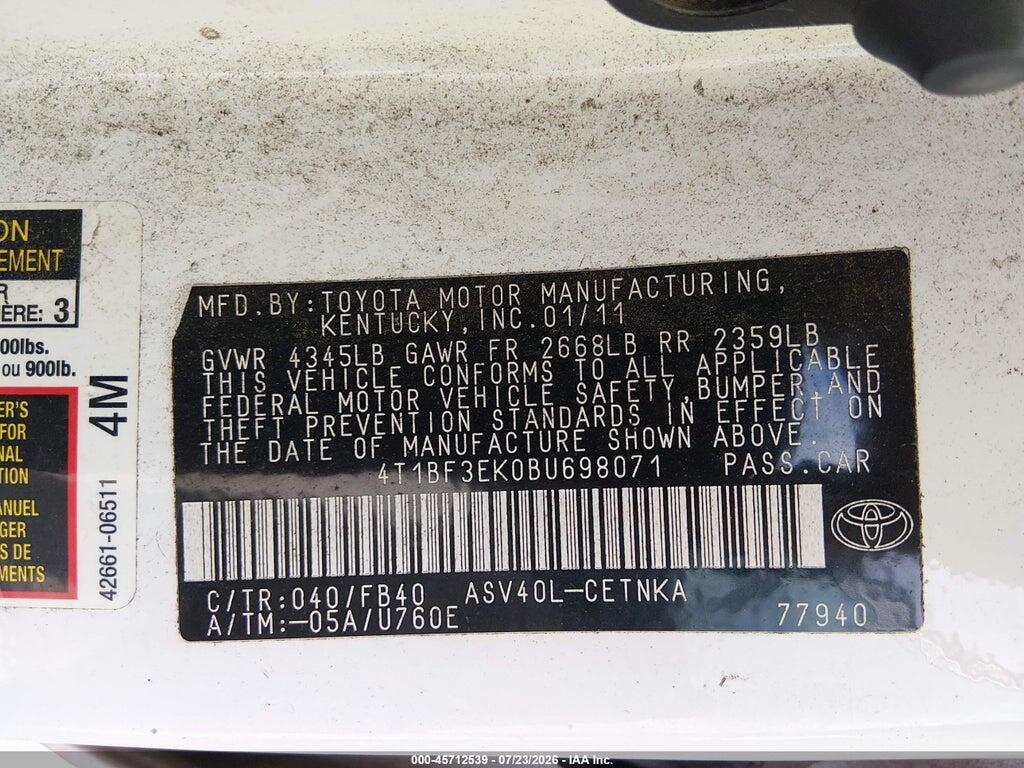 4T1BF3EK0BU698071 2011 TOYOTA CAMRY photo no. 9