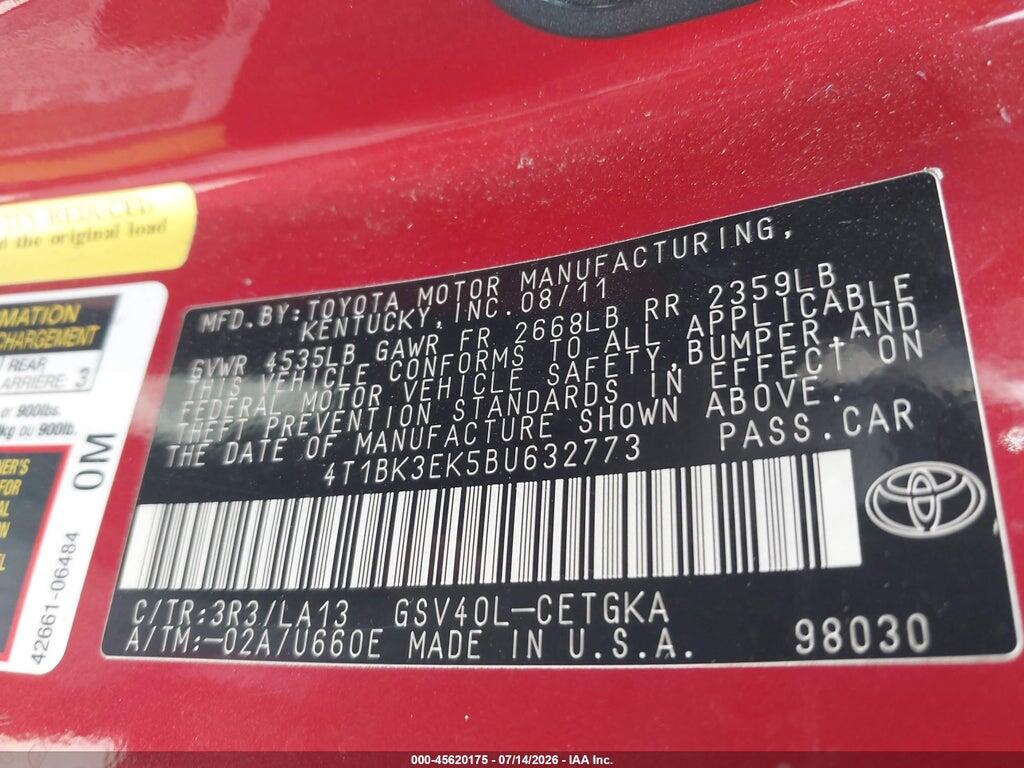 4T1BK3EK5BU632773 2011 TOYOTA CAMRY photo no. 9