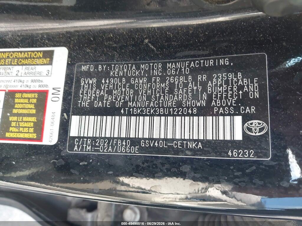 4T1BK3EK3BU122048 2011 TOYOTA CAMRY photo no. 9