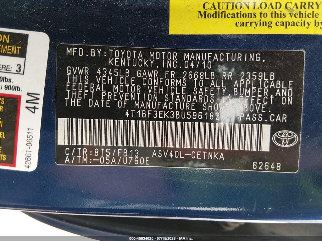 4T1BF3EK3BU596182 2011 TOYOTA CAMRY photo no. 9