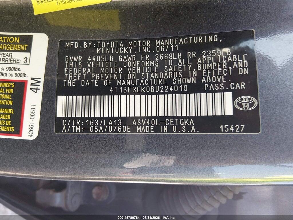 4T1BF3EK0BU224010 2011 TOYOTA CAMRY photo no. 9