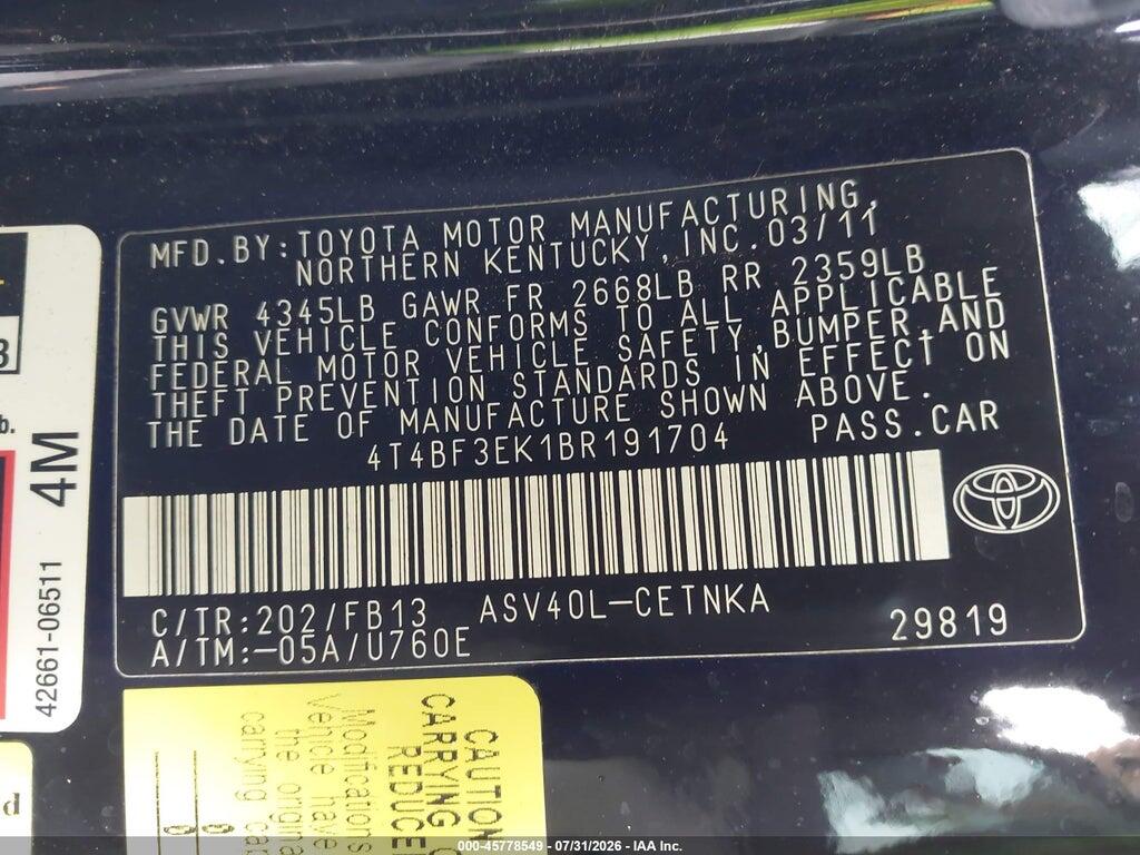 4T4BF3EK1BR191704 2011 TOYOTA CAMRY photo no. 9