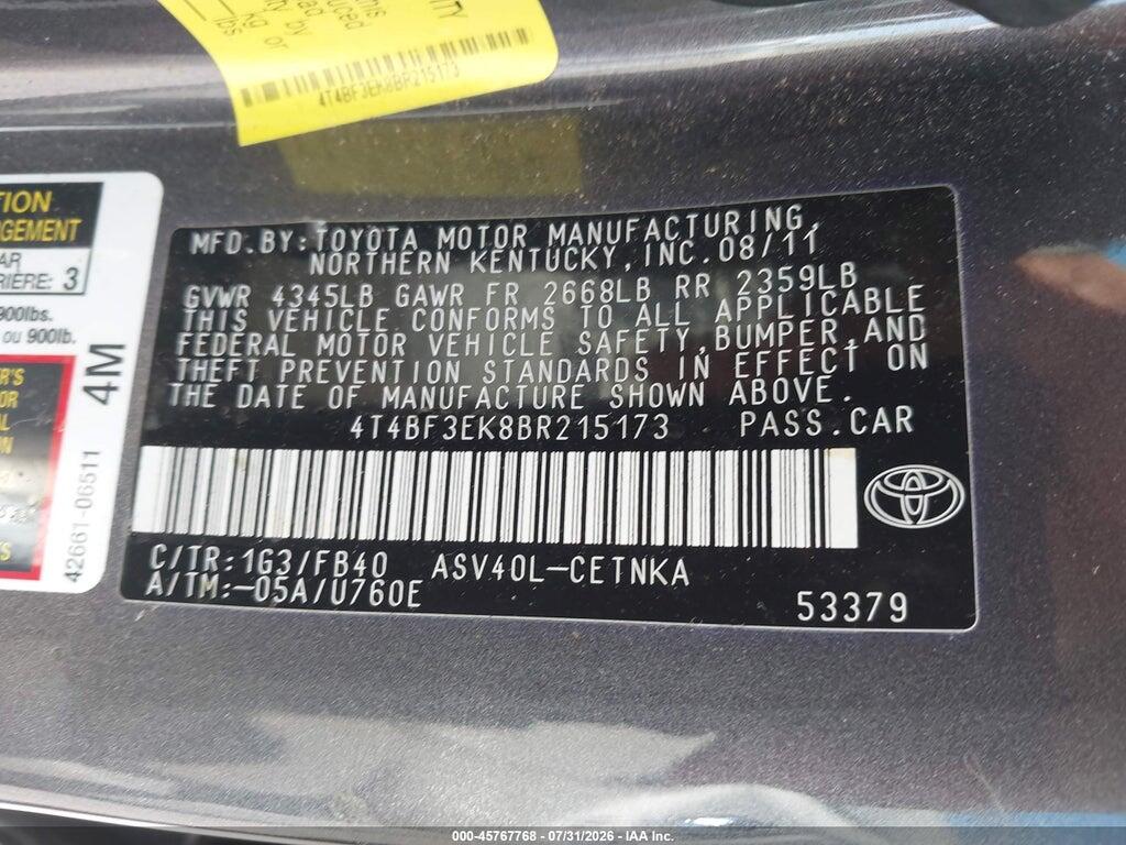 4T4BF3EK8BR215173 2011 TOYOTA CAMRY photo no. 9